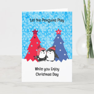 Penguin Christmas Card with Trees and Snow