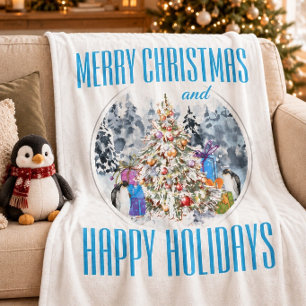 Penguin Christmas Celebration  Fleece Blanket