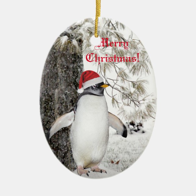 Penguin Christmas Ceramic Ornament (Front)