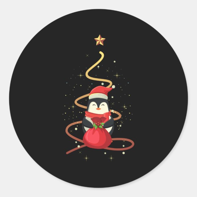Penguin Christmas Classic Round Sticker (Front)