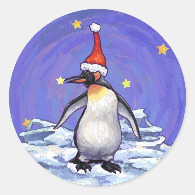 Penguin Christmas Classic Round Sticker (Front)