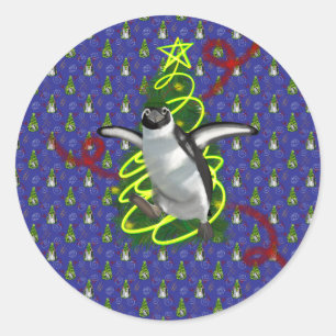 Penguin Christmas Classic Round Sticker
