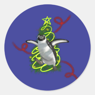 Penguin Christmas Classic Round Sticker