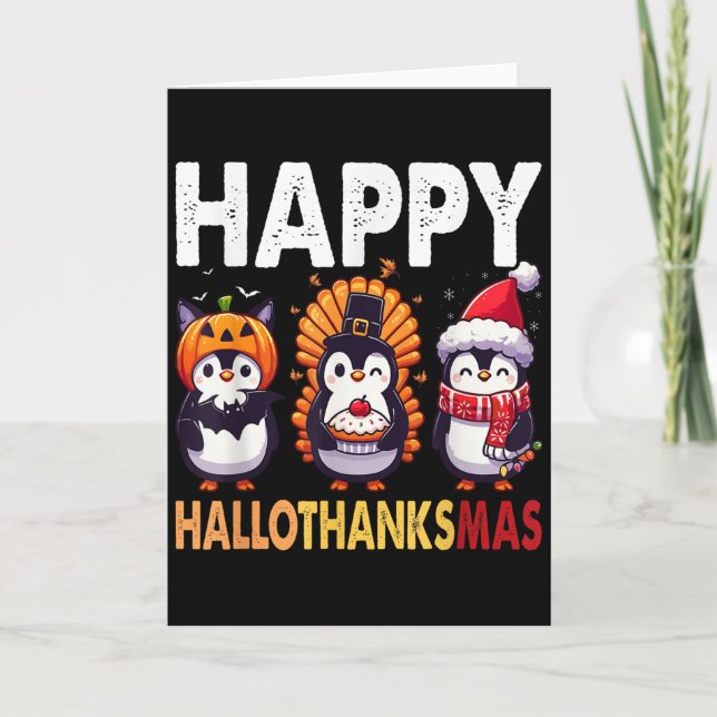 Penguin Christmas Halloween Costume Happy Hallotha Card (Front)