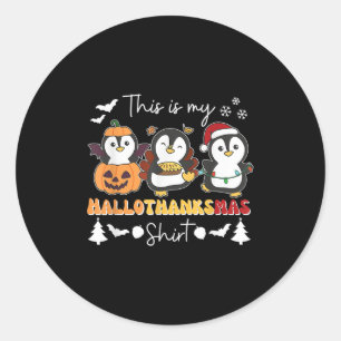 Penguin Christmas Halloween This Is My Hallothanks Classic Round Sticker