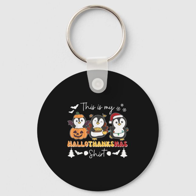 Penguin Christmas Halloween This Is My Hallothanks Key Ring (Front)