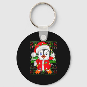Penguin Christmas Lights Santa Costume Ugly Xmas S Key Ring