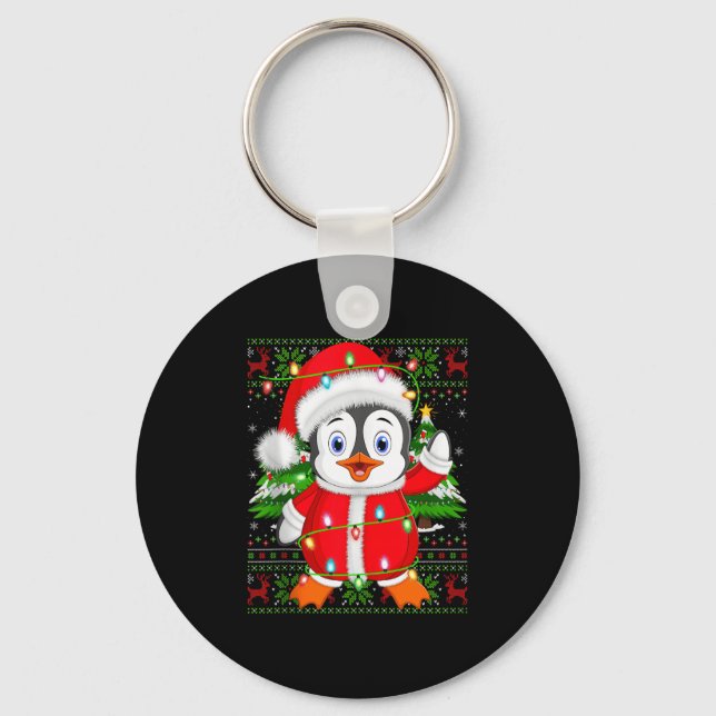 Penguin Christmas Lights Santa Costume Ugly Xmas S Key Ring (Front)