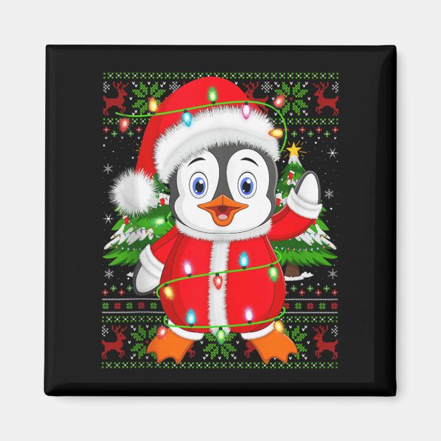 Penguin Christmas Lights Santa Costume Ugly Xmas S Magnet (Front)