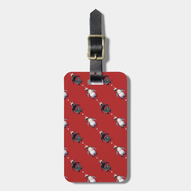 Penguin Christmas Luggage Tag (Front Vertical)