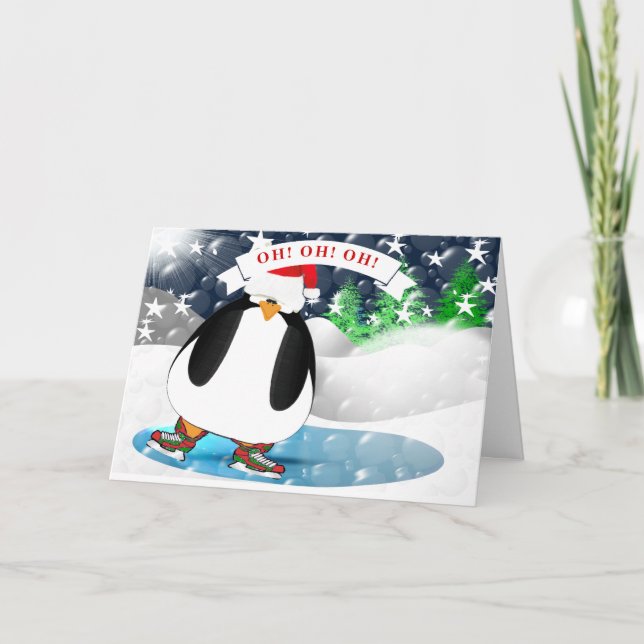 Penguin Christmas Oh! Oh! Oh! Merry Christmas! Holiday Card (Front)