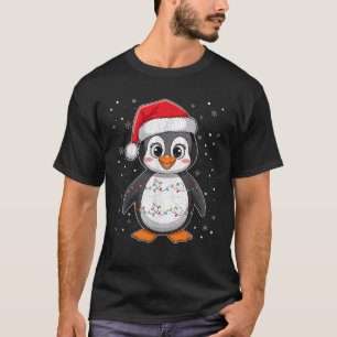 Penguin Christmas Santa Hat Festive Lights Costume T-Shirt