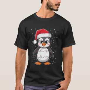 Penguin Christmas Santa Hat Festive Lights Costume T-Shirt
