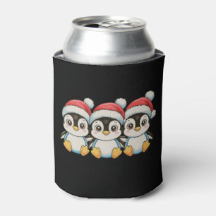 Penguin Christmas Santa Hat Xmas Holiday Season Can Cooler