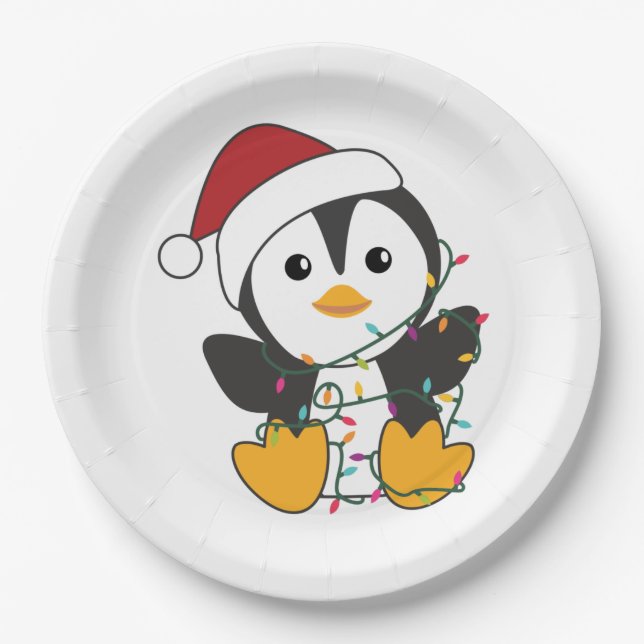Penguin Christmas Snow Winter Animals Penguins Adu Paper Plate (Front)