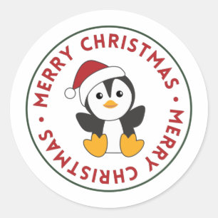 Penguin Christmas Snow Winter Animals Penguins Cla Classic Round Sticker