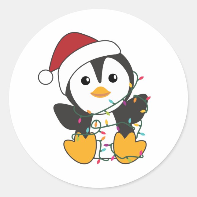 Penguin Christmas Snow Winter Animals Penguins Classic Round Sticker (Front)