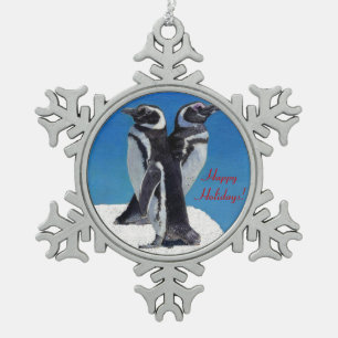 Penguin Christmas Snowflake Pewter Christmas Ornament