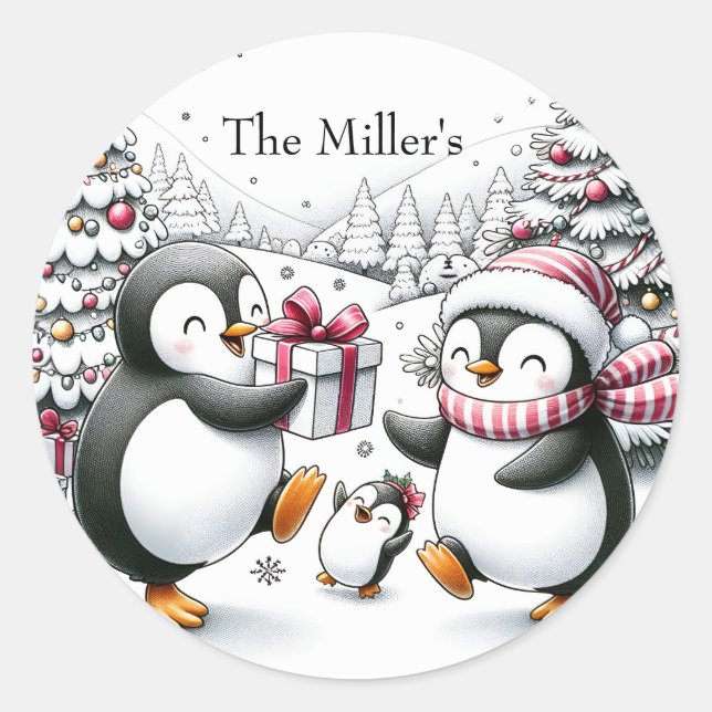 Penguin Christmas Sticker Personalised (Front)