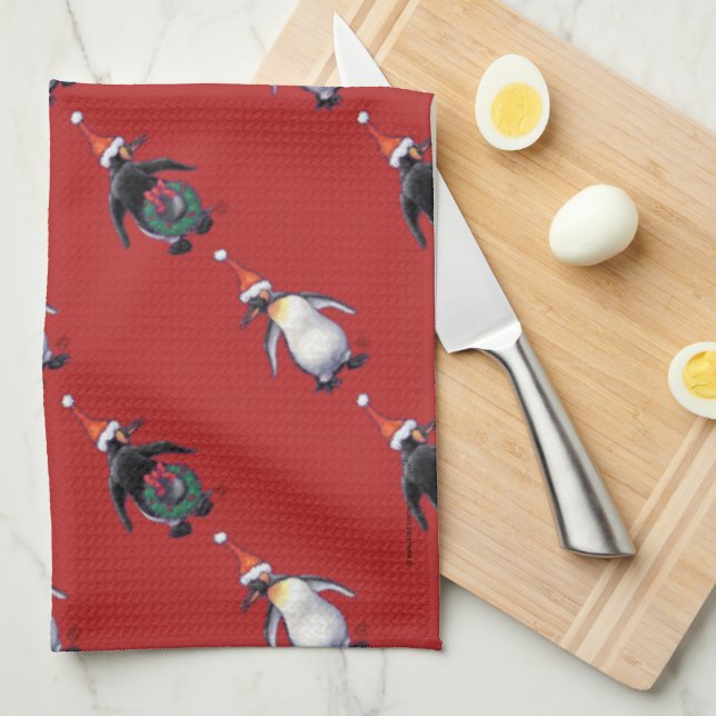 Penguin Christmas Tea Towel (Quarter Fold)
