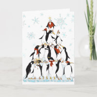 Penguin Christmas Tree Fun Holiday Cartoon