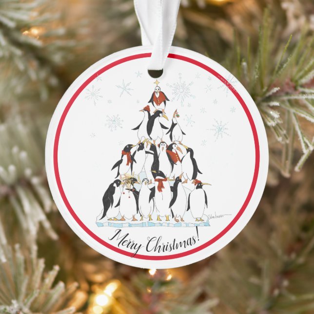 Penguin Christmas Tree Fun Holiday Cartoon Ornament (Tree)