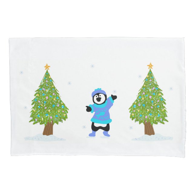Penguin Christmas Tree Pillowcase (Front)