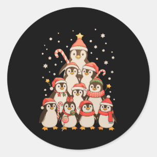 Penguin Christmas Tree Snow Santa Hat Xmas Holiday Classic Round Sticker