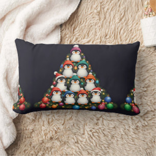Penguin Christmas Tree Throw Pillow Cover