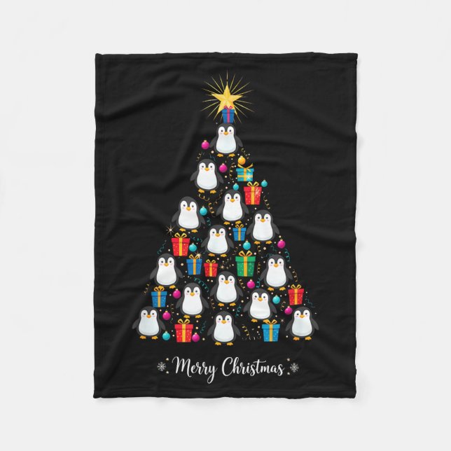 Penguin Christmas Tree Xmas Day Holiday Men &amp;  Fleece Blanket (Front)