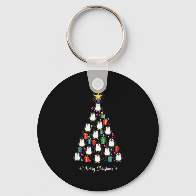 Penguin Christmas Tree Xmas Day Holiday Men &amp;  Key Ring (Front)
