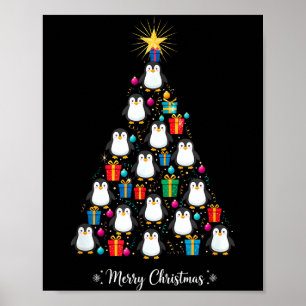 Penguin Christmas Tree Xmas Day Holiday Men &amp;  Poster