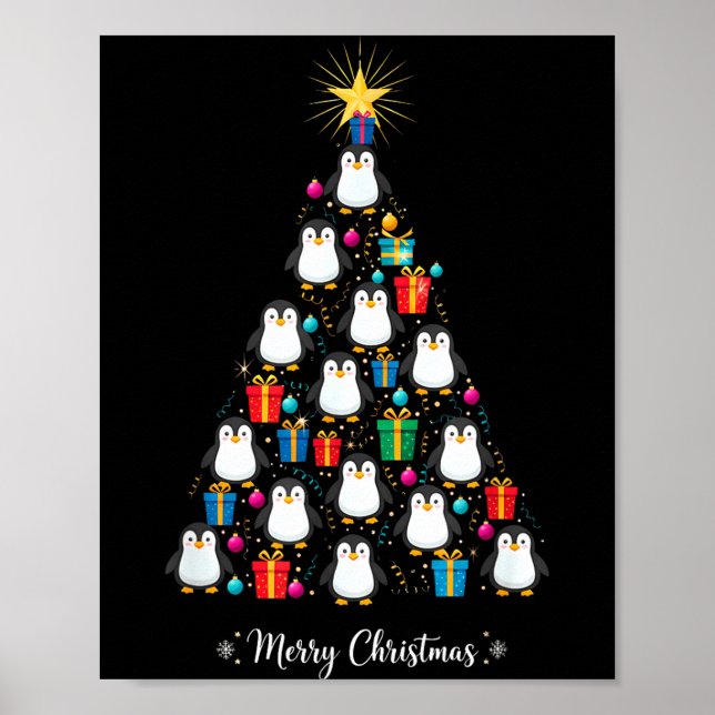 Penguin Christmas Tree Xmas Day Holiday Men &amp;  Poster (Front)