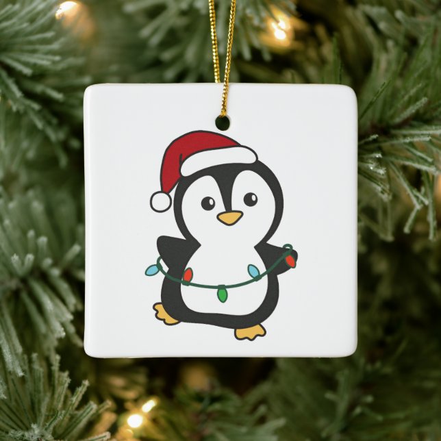 Penguin Christmas Winter Animals Holiday Penguines Ceramic Ornament (Tree)