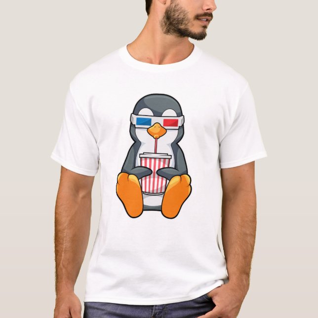 Penguin Cinema Glasses Drinking cup T-Shirt (Front)
