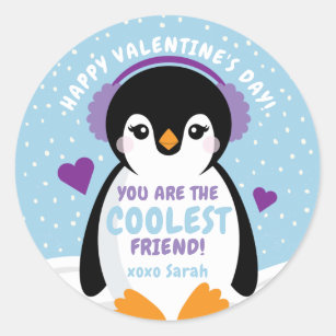 Penguin Classroom Valentine's Day Card for Kids Classic Round Sticker
