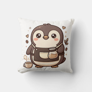 Penguin Coffee Barista Pillow