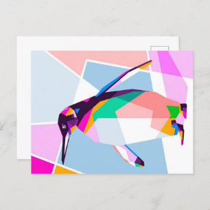 Penguin Colour Geometric   Art Gift Holiday Postcard