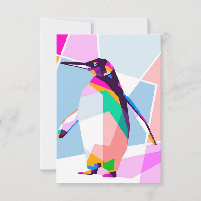 Penguin Colour Geometric | Art Gift RSVP Card (Front)
