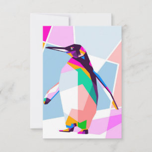 Penguin Colour Geometric   Art Gift RSVP Card