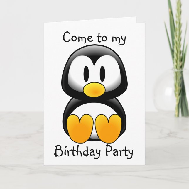 Penguin  Come to my  Birthday Party - Customised Invitation (Front)