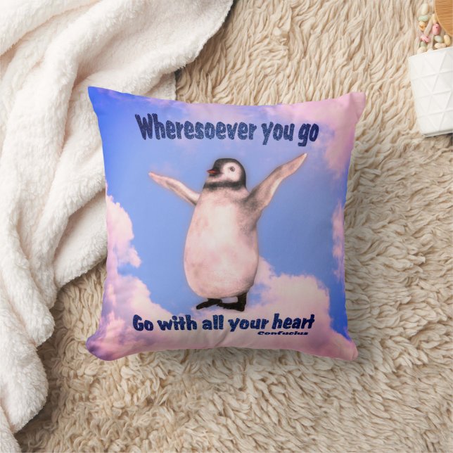Penguin Confucius Attitude Quote Inspirational  Cushion (Blanket)