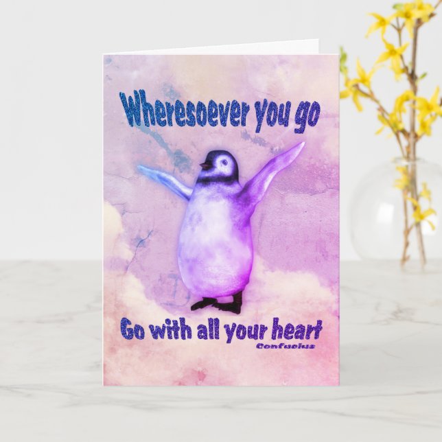 Penguin Confucius Quote Inspirational Card (Yellow Flower)