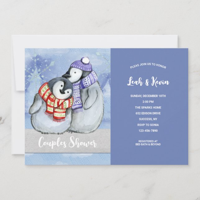 Penguin Couple Couples Shower Invitation (Front)