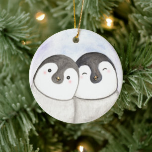 Penguin Couple First Christmas Together Custom Ceramic Ornament