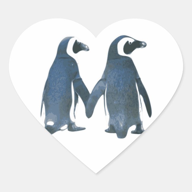 Penguin Couple Holding Hands Heart Sticker (Front)