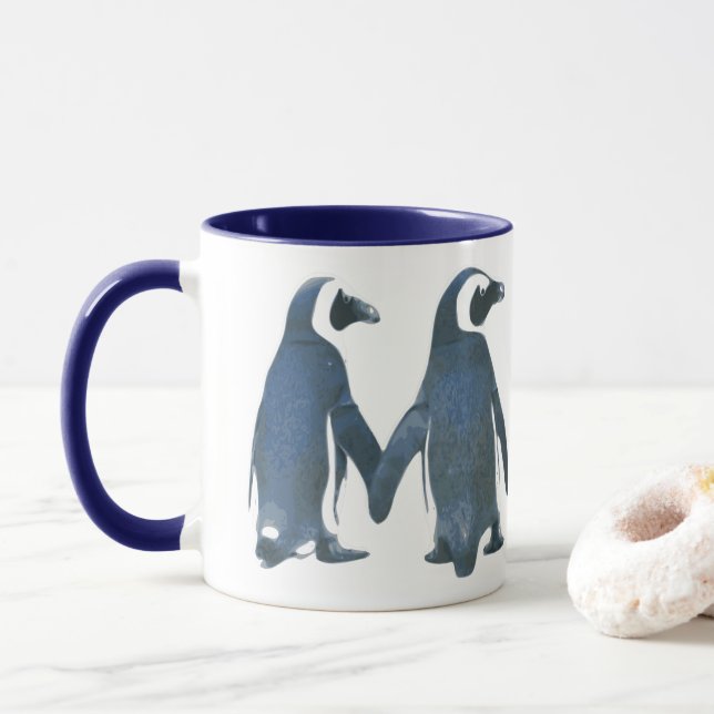 PENGUIN COUPLE HOLDING HANDS MUG (With Donut)