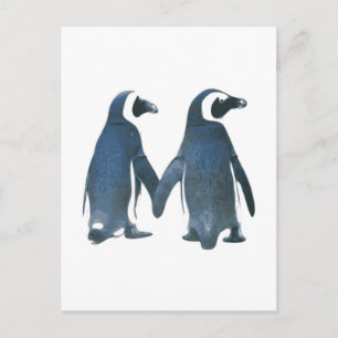 Penguin Couple Holding Hands Postcard