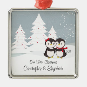 Penguin Couple Love Cute First Christmas Ornament