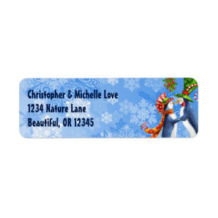 Penguin Couple, Mistletoe, Snowflakes Address Return Address Label